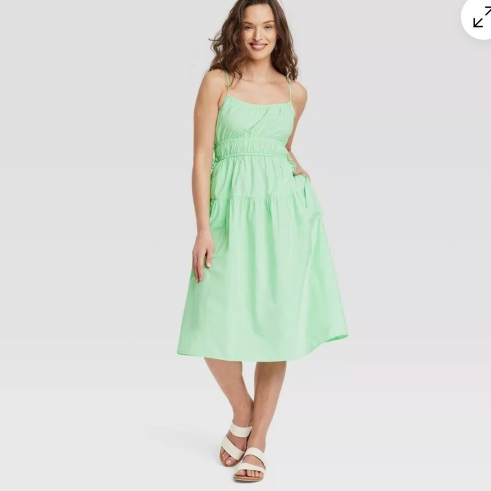 NWT Green Adjustable Straps Sun Dress Pockets UNIVERSAL THREAD Sz S